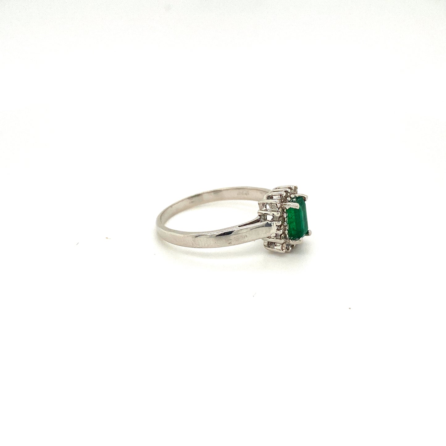 Natural Emerald and Diamond Gemstone 925 Sterling Silver Ring - Side View | Paraiso Jewels