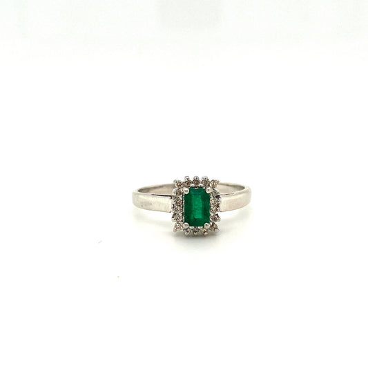 Natural Emerald and Diamond Gemstone 925 Sterling Silver Ring | Paraiso Jewels