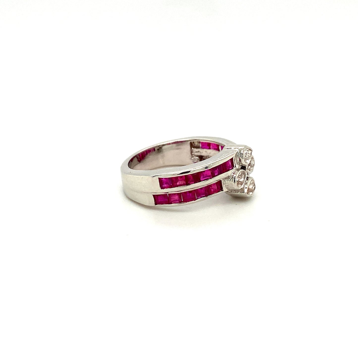 Natural Ruby and Diamond Gemstone 925 Sterling Silver Ring - Side View | Paraiso Jewels