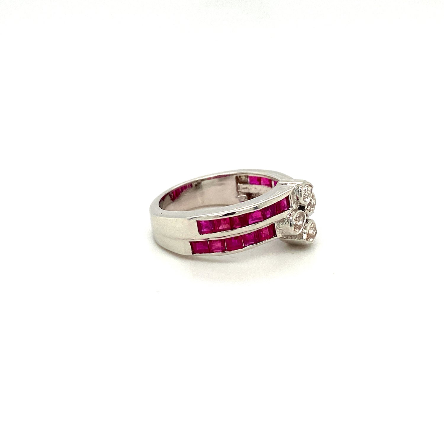 Natural Ruby and Diamond Gemstone 925 Sterling Silver Ring - Side View | Paraiso Jewels