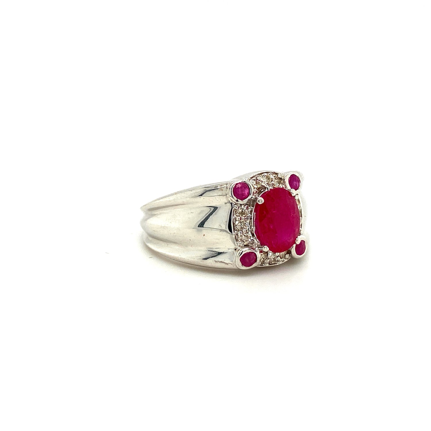 Natural Ruby and Diamond Gemstone 925 Sterling Silver Ring - Side View | Paraiso Jewels