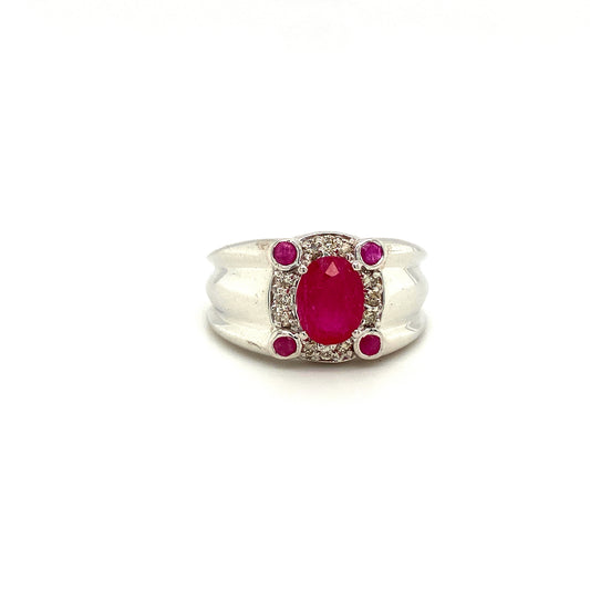 Natural Ruby and Diamond Gemstone 925 Sterling Silver Ring | Paraiso Jewels
