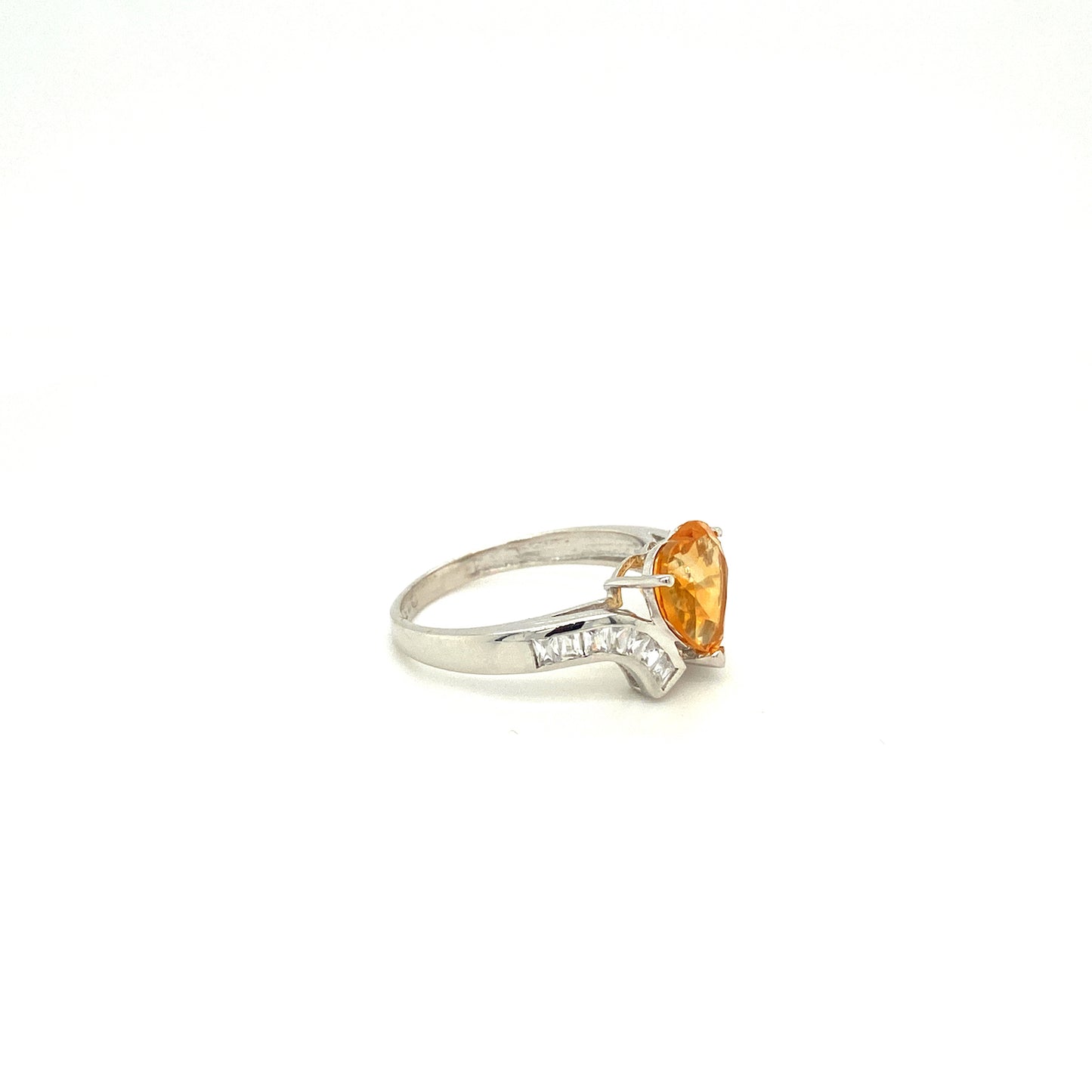 Natural Citrine and Diamond Gemstone 925 Sterling Silver Ring - Side View | Paraiso Jewels