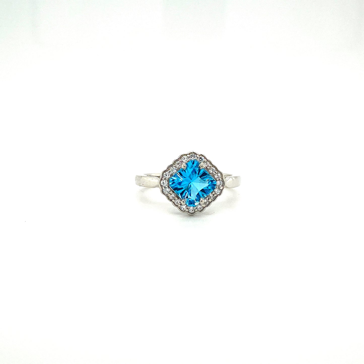 Natural Blue Topaz and Diamond Gemstone 925 Sterling Silver Ring | Paraiso Jewels