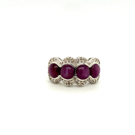 Natural Ruby and Diamond Gemstone 925 Sterling Silver Ring | Paraiso Jewels