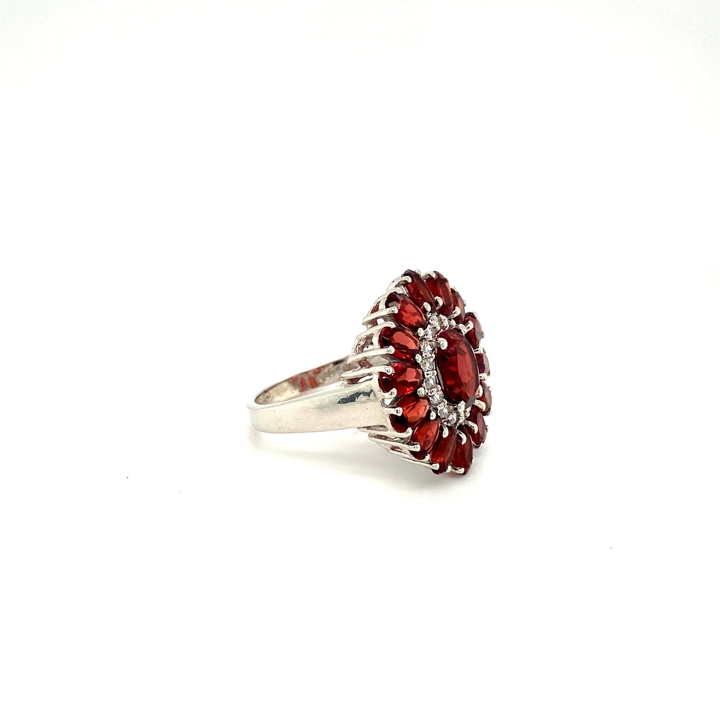 Natural Garnet and Diamond Gemstone 925 Sterling Silver Ring - Side View | Paraiso Jewels