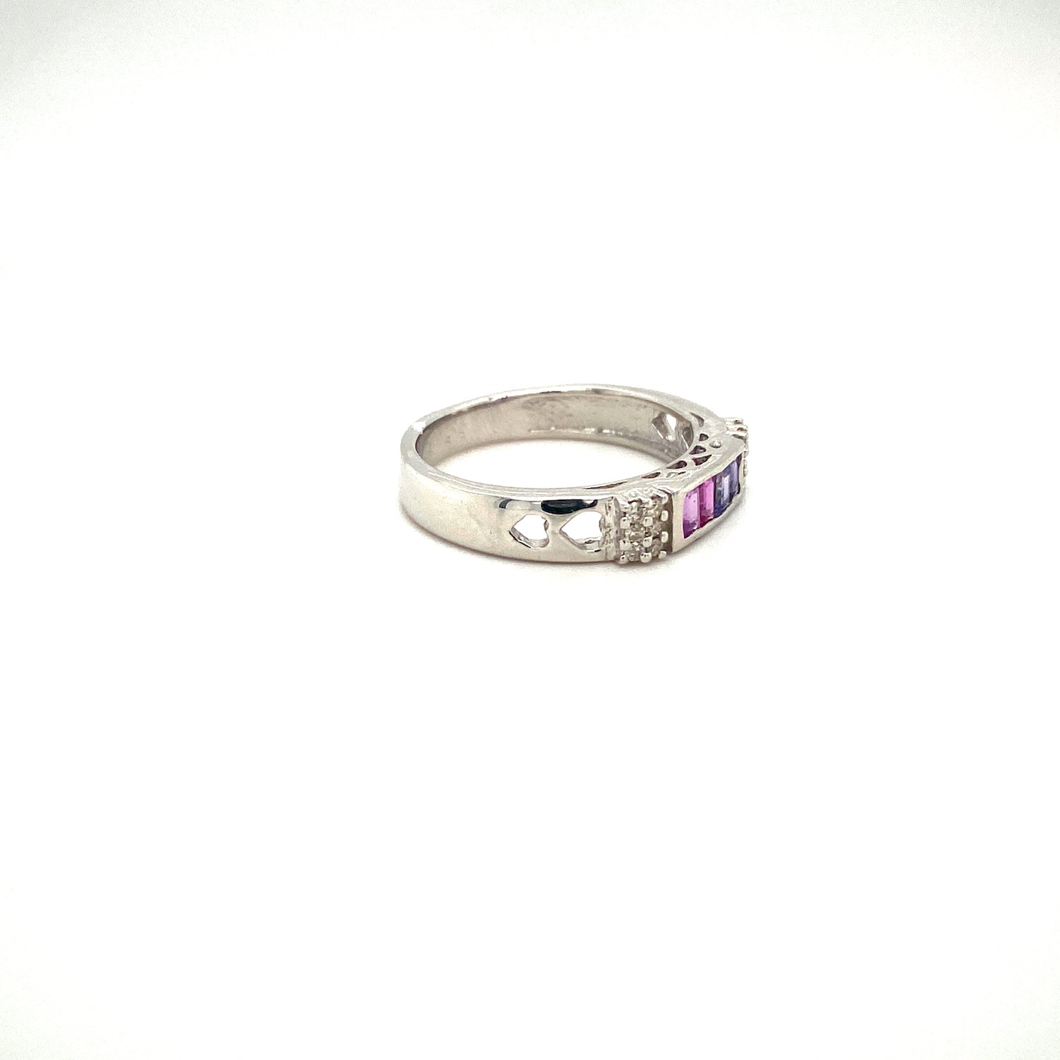 Natural Multi Sapphire Gemstone 925 Sterling Silver Ring - Side View | Paraiso Jewels