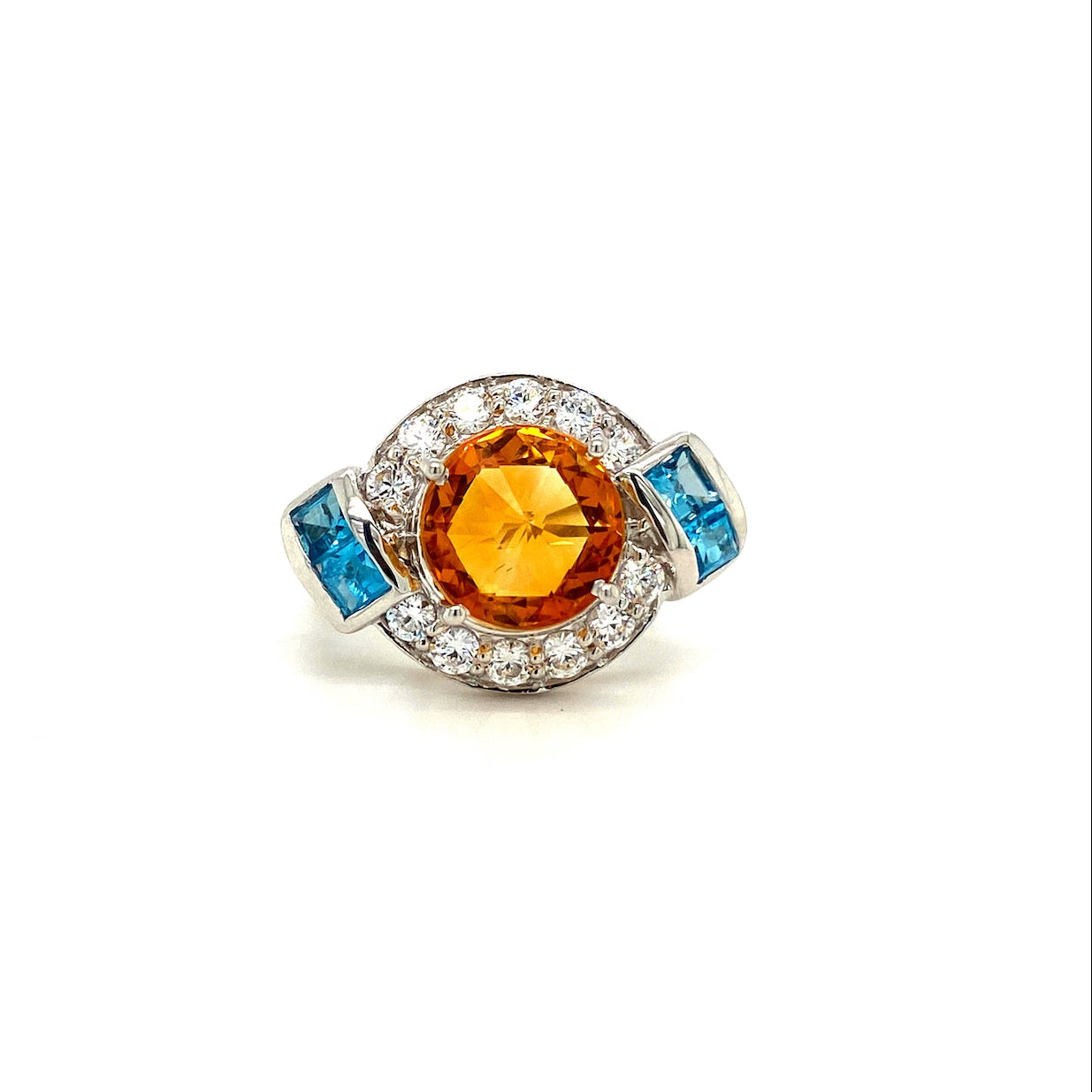 Natural Citrine Blue Topaz and Diamond Gemstone 925 Sterling Silver Ring | Paraiso Jewels