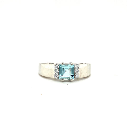 Natural Aquamarine Diamond Gemstone 925 Sterling Silver Ring | Paraiso Jewels