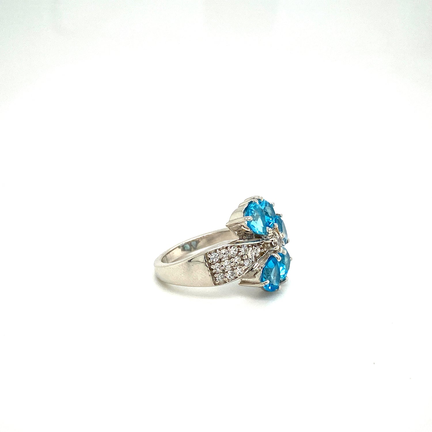 Natural Blue Topaz and Diamond Gemstone 925 Sterling Silver Ring - Side View | Paraiso Jewels