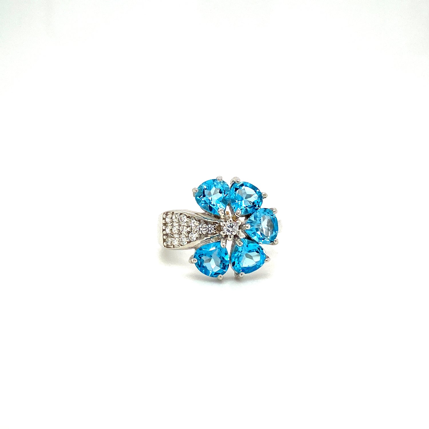 Natural Blue Topaz and Diamond Gemstone 925 Sterling Silver Ring | Paraiso Jewels