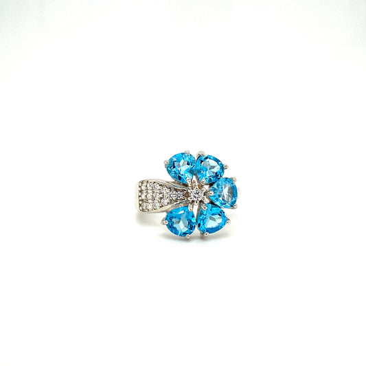 Natural Blue Topaz and Diamond Gemstone 925 Sterling Silver Ring | Paraiso Jewels