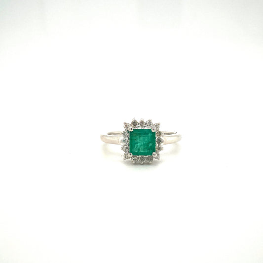 Natural Emerald With Diamond Gemstone 925 Sterling Silver Ring