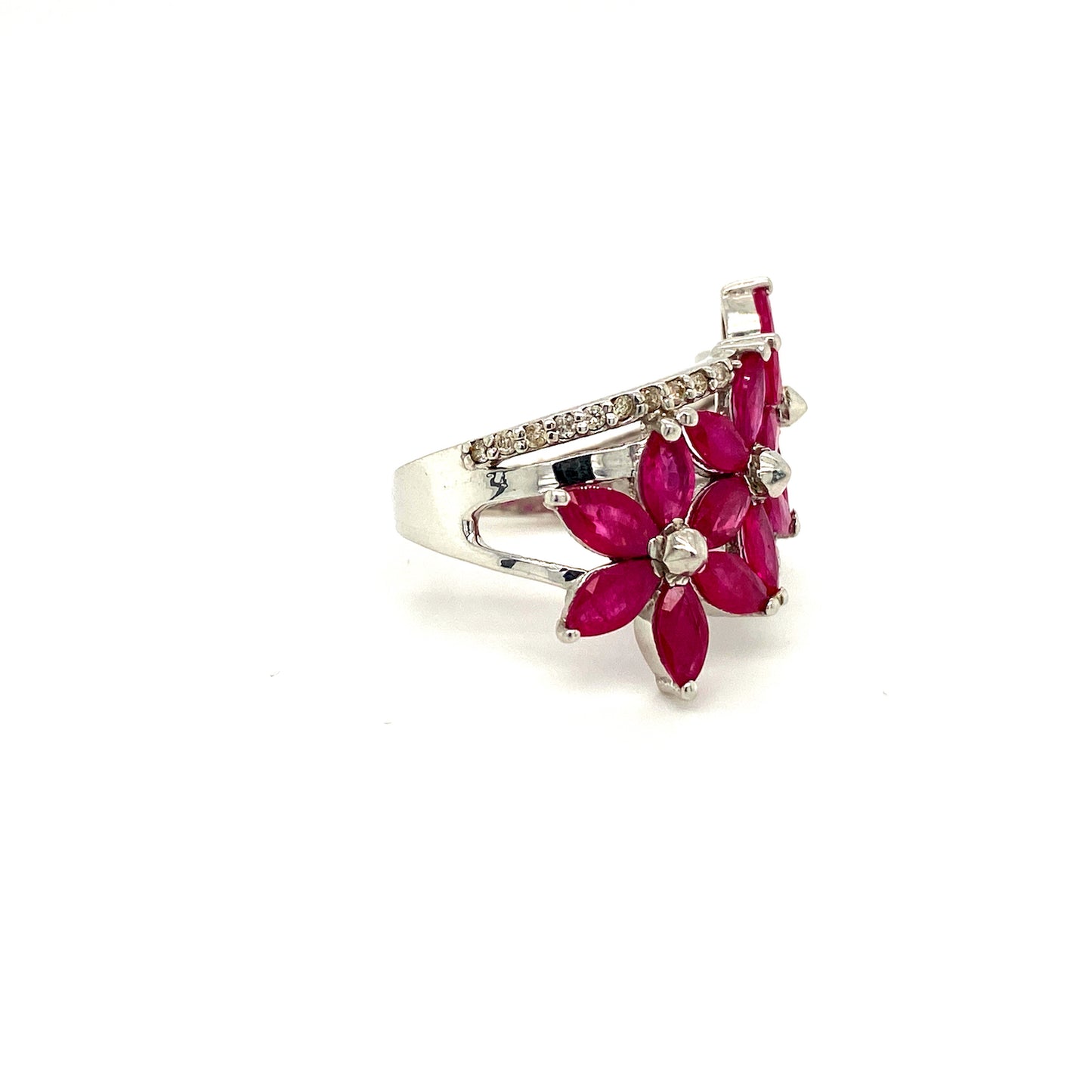 Natural Ruby and Diamond Gemstone 925 Sterling Silver Ring - Side View | Paraiso Jewels