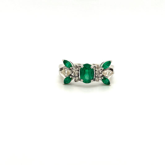 Natural Emerald and Diamond Gemstone 925 Sterling Silver Ring | Paraiso Jewels