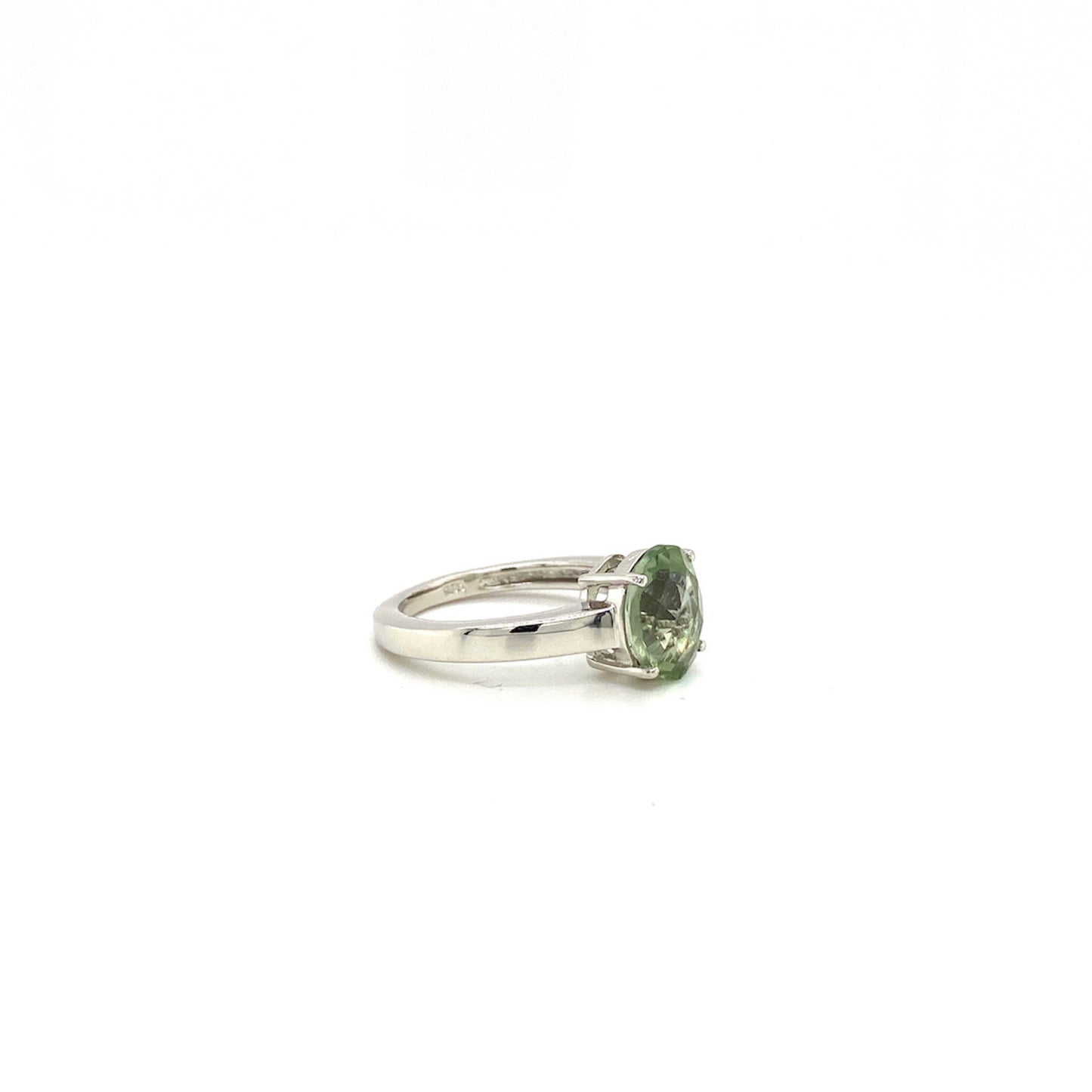 Natural Green Amethyst Gemstone 925 Sterling Silver Ring - Side View | Paraiso Jewels