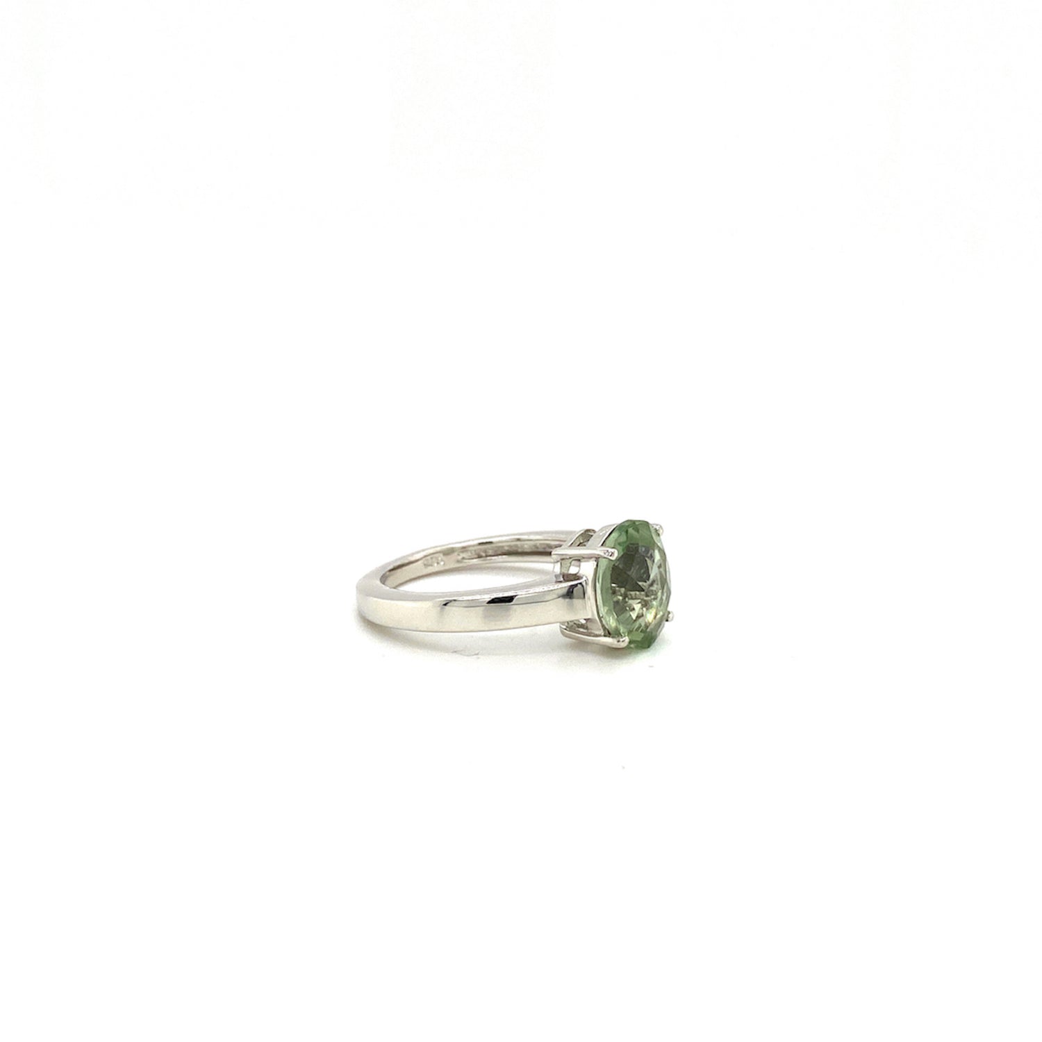 Natural Green Amethyst Gemstone 925 Sterling Silver Ring - Side View | Paraiso Jewels