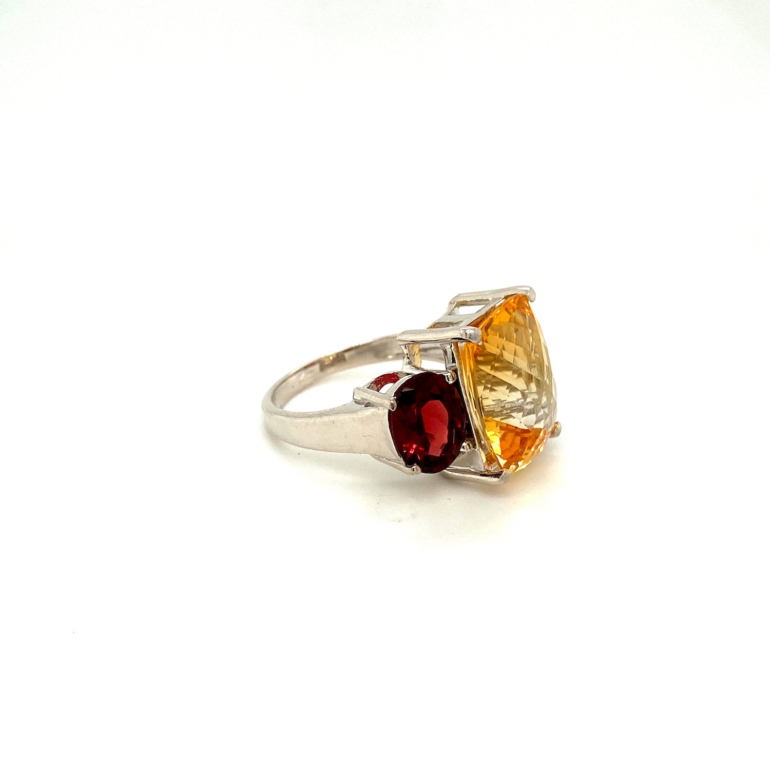 Natural Citrine and Garnet Gemstone 925 Sterling Silver Ring - Side View | Paraiso Jewels