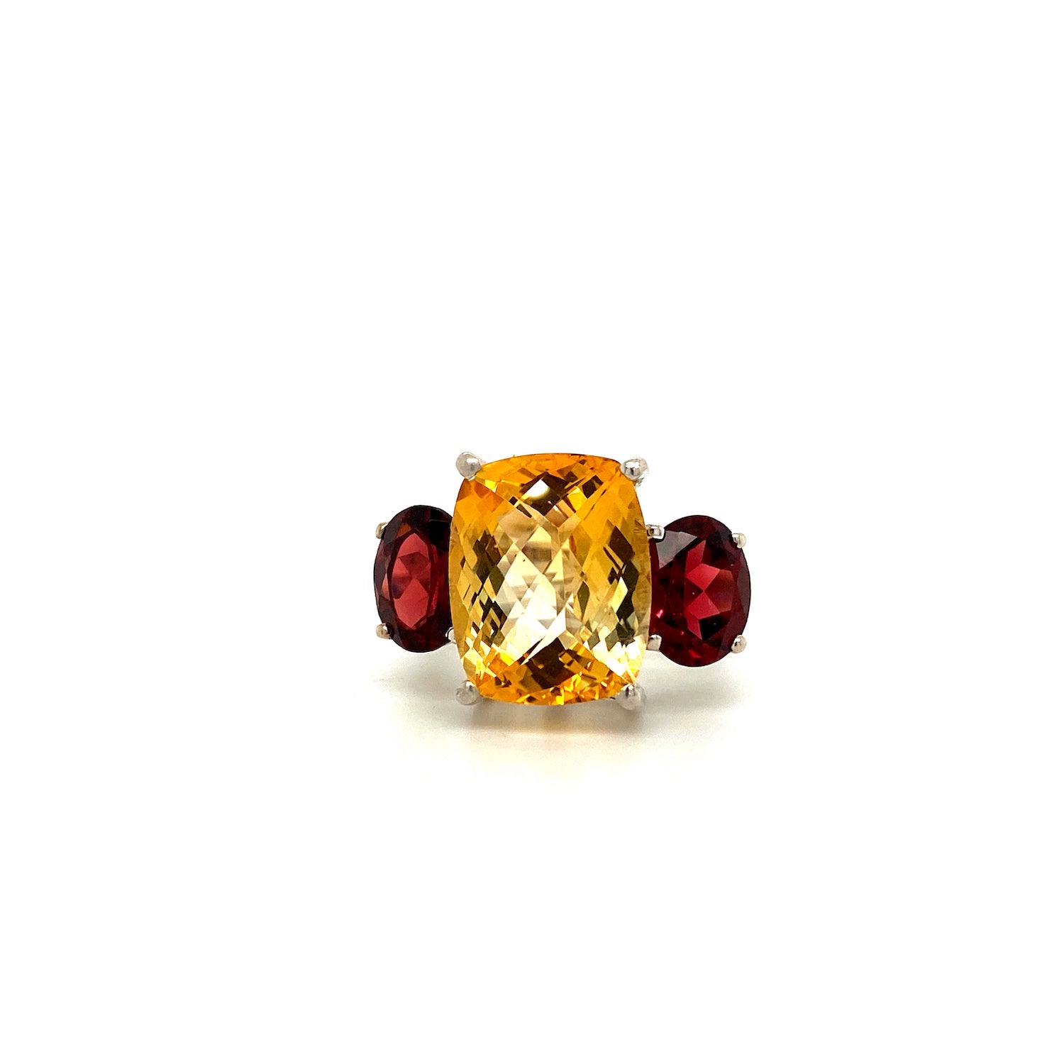 Natural Citrine and Garnet Gemstone 925 Sterling Silver Ring | Paraiso Jewels