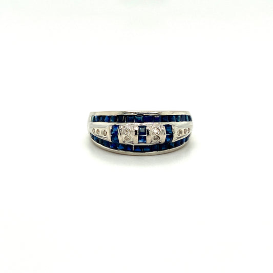 Natural Sapphire and Diamond Gemstone 925 Sterling Silver Ring | Paraiso Jewels