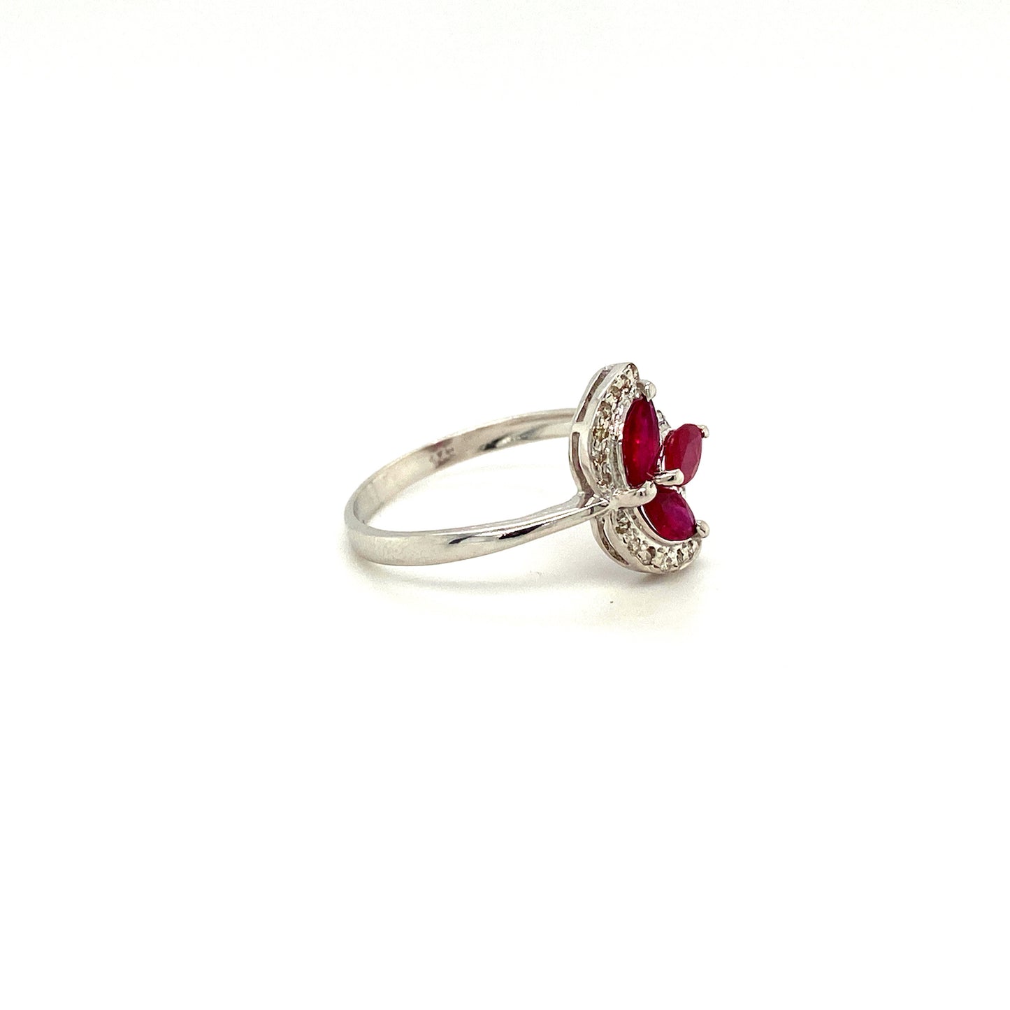 Natural Ruby and Diamond Gemstone 925 Sterling Silver Ring - Side View | Paraiso Jewels