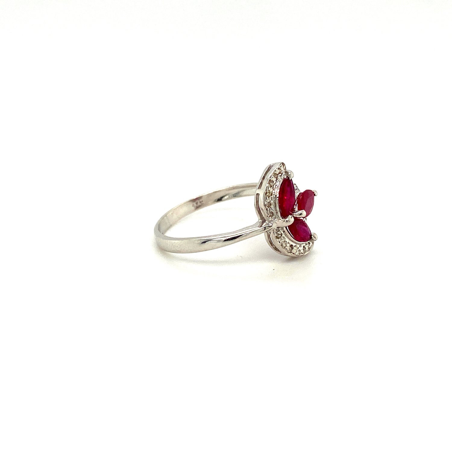 Natural Ruby and Diamond Gemstone 925 Sterling Silver Ring - Side View | Paraiso Jewels
