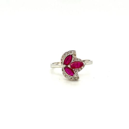 Natural Ruby and Diamond Gemstone 925 Sterling Silver Ring | Paraiso Jewels
