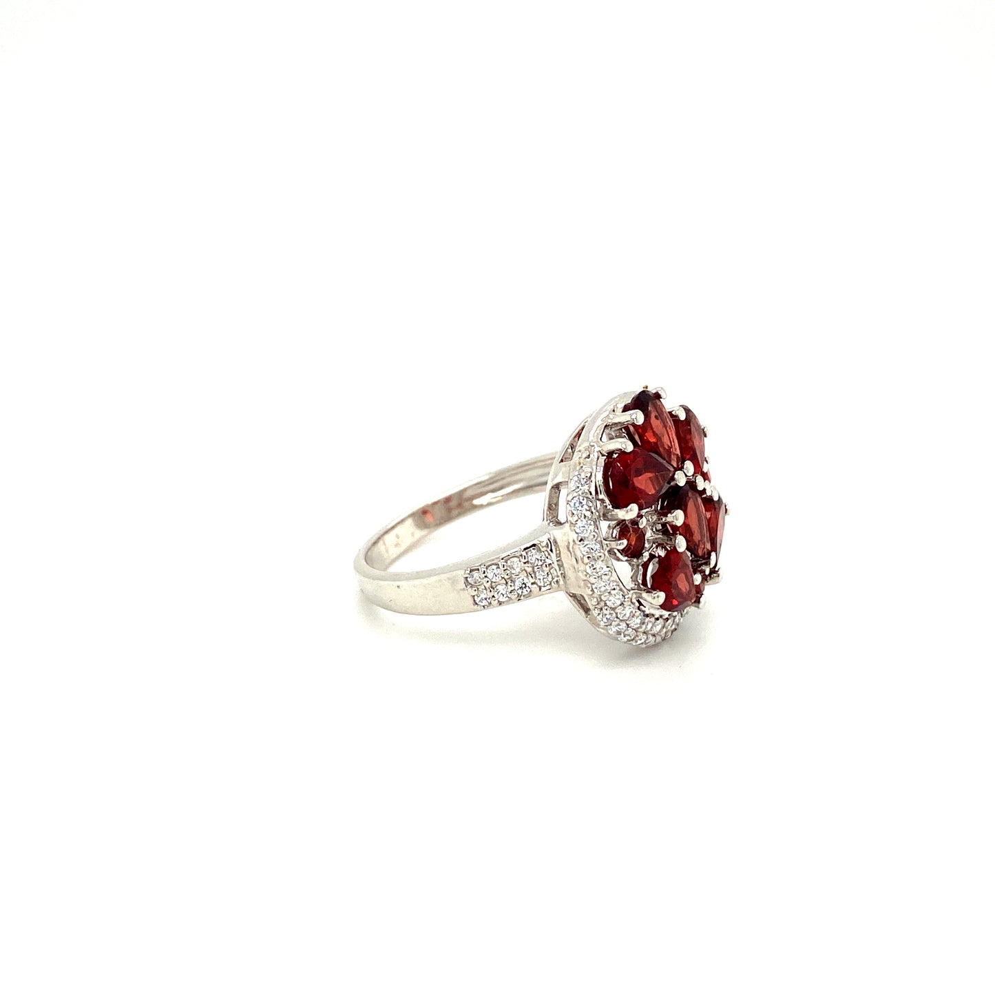 Natural Garnet Diamond Gemstone 925 Sterling Silver Ring - Side View | Paraiso Jewels