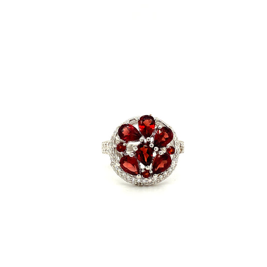 Natural Garnet Diamond Gemstone 925 Sterling Silver Ring | Paraiso Jewels