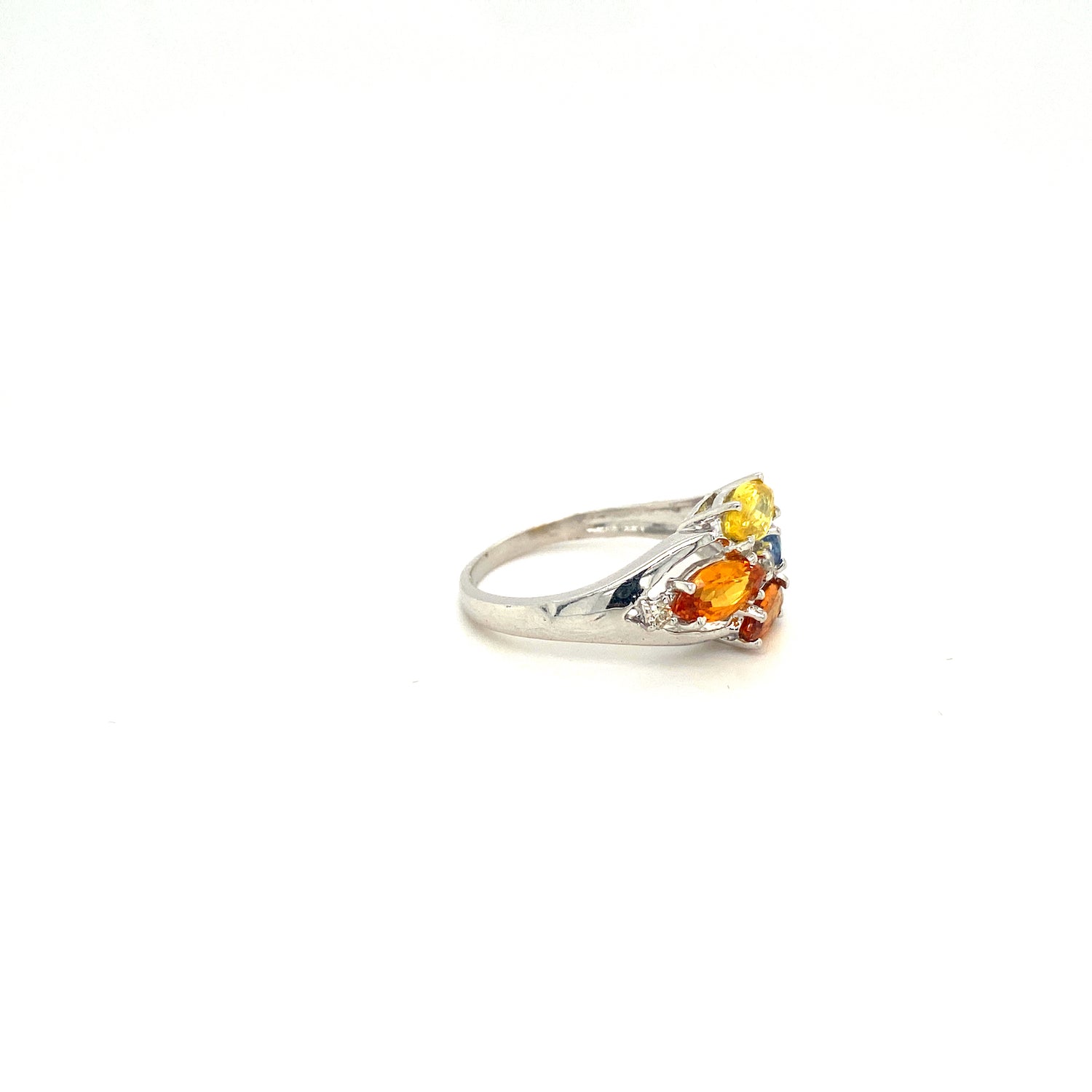 Natural Multi Sapphire Diamond Gemstone 925 Sterling Silver Ring - Side View | Paraiso Jewels