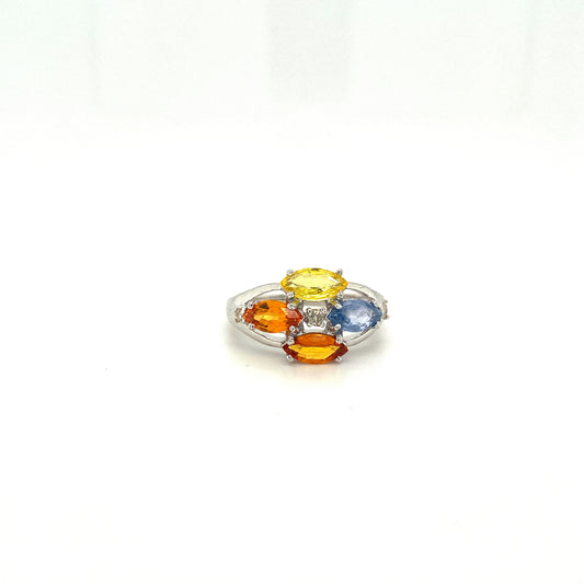 Natural Multi Sapphire Diamond Gemstone 925 Sterling Silver Ring | Paraiso Jewels