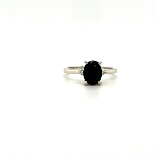 Natural Blue Sapphire Diamond Gemstone 925 Sterling Silver Ring | Paraiso Jewels