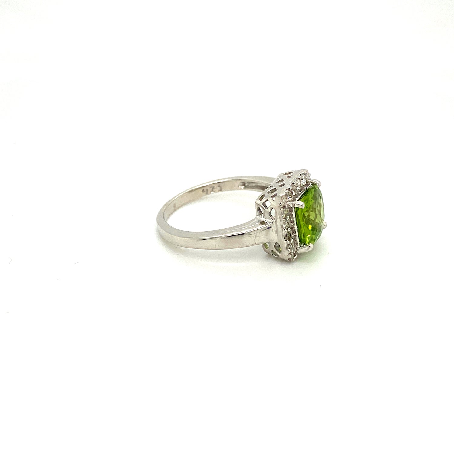 Natural Peridot and Diamond Gemstone 925 Sterling Silver Ring - Side View | Paraiso Jewels