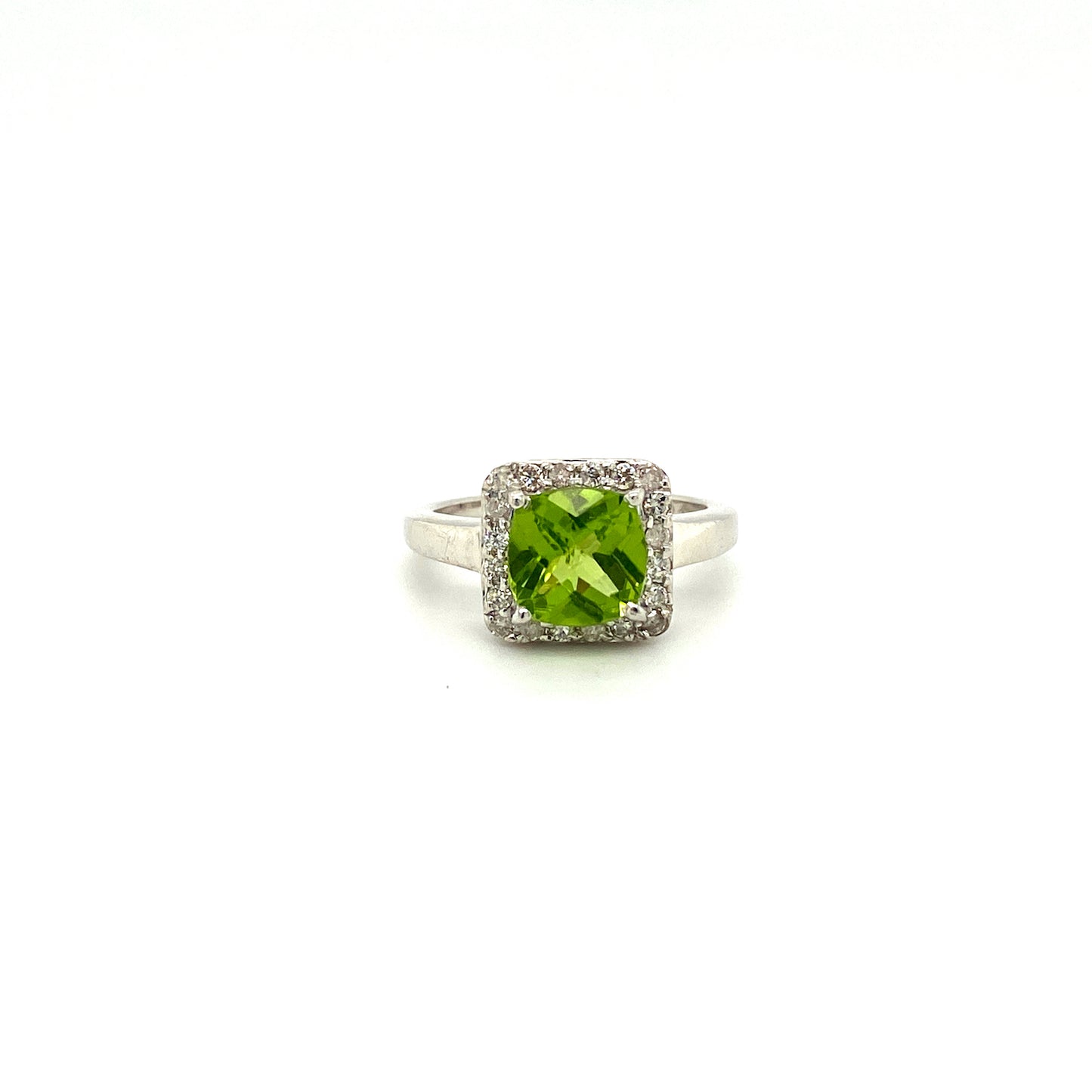 Natural Peridot and Diamond Gemstone 925 Sterling Silver Ring | Paraiso Jewels