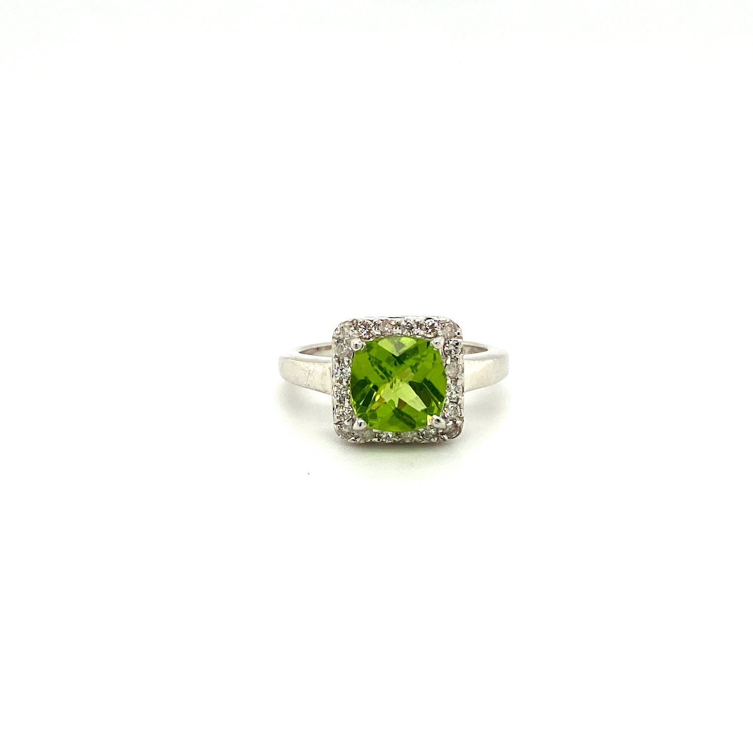Natural Peridot and Diamond Gemstone 925 Sterling Silver Ring | Paraiso Jewels