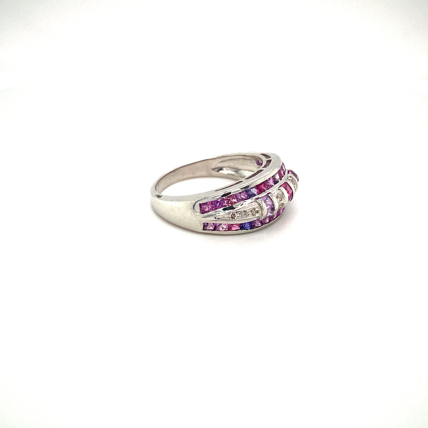 Natural Multi Sapphire Gemstone 925 Sterling Silver Ring - Side View | Paraiso Jewels
