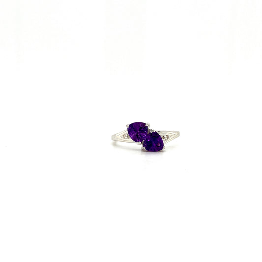 Natural Amethyst Gemstone and Diamond 925 Sterling Silver Ring | Paraiso Jewels