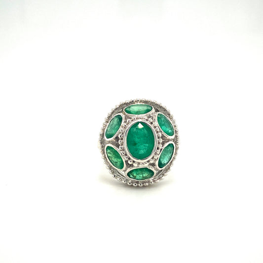 Natural Emerald Gemstone 925 Sterling Silver Ring | Paraiso Jewels