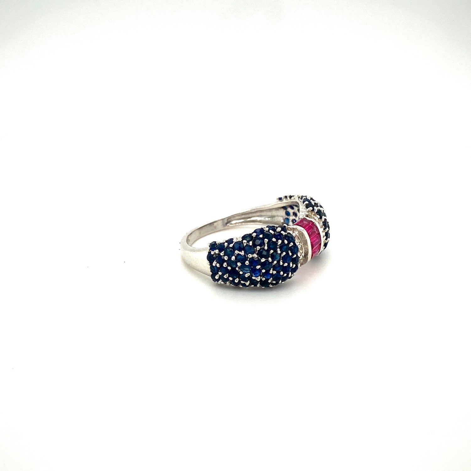 Natural Sapphire Ruby Diamond Gemstone 925 Sterling Silver Ring - Side View | Paraiso Jewels