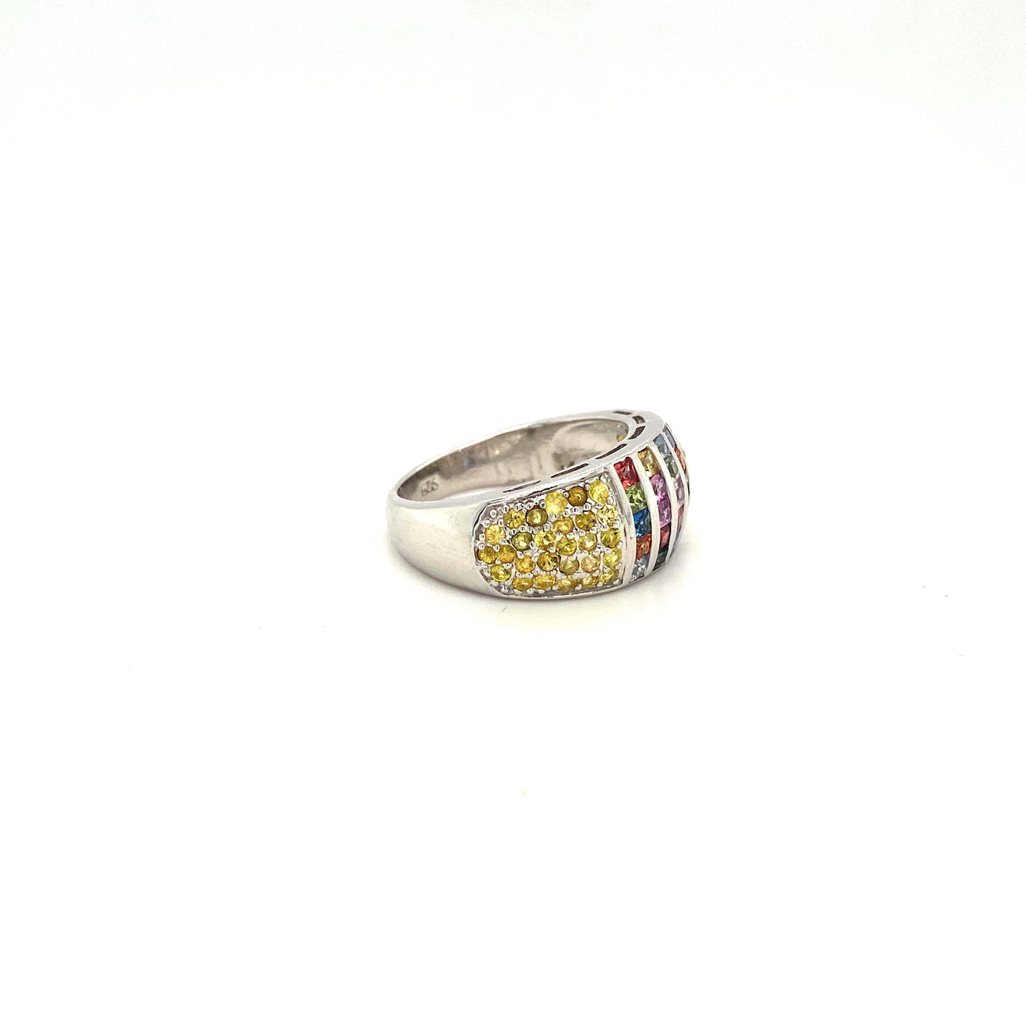 Natural Multi Sapphire Gemstone 925 Sterling Silver Ring - Side View | Paraiso Jewels