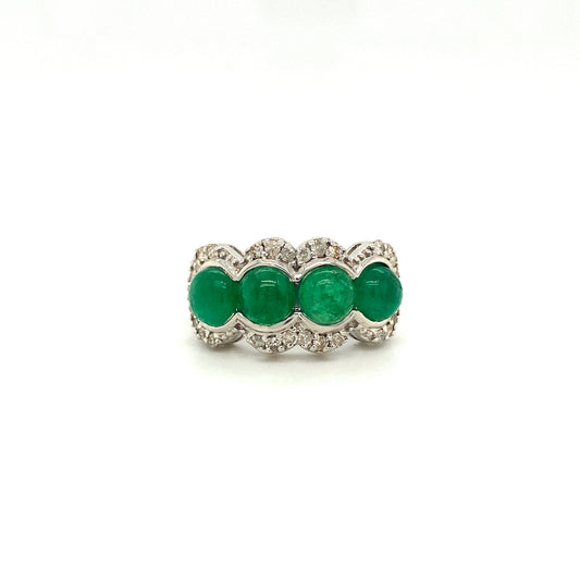 Natural Emerald Diamond Gemstone 925 Sterling Silver Ring | Paraiso Jewels