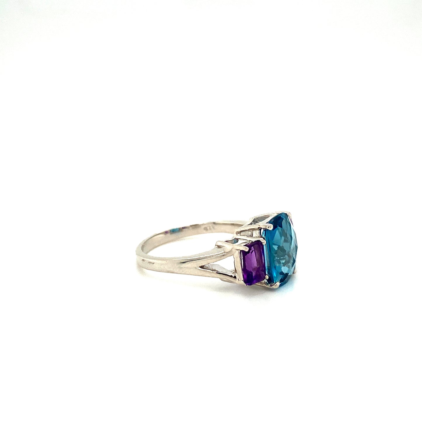 Natural Blue Topaz Amethyst Gemstone 925 Sterling Silver Ring - Side View | Paraiso Jewels
