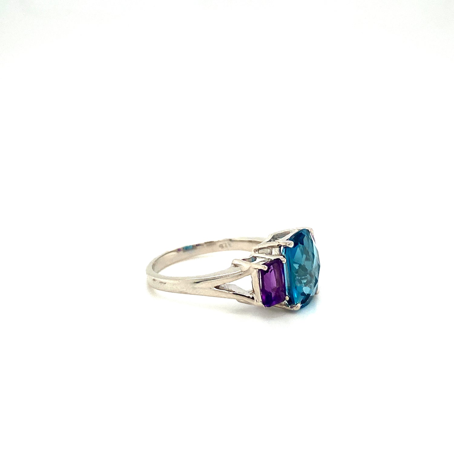 Natural Blue Topaz Amethyst Gemstone 925 Sterling Silver Ring - Side View | Paraiso Jewels