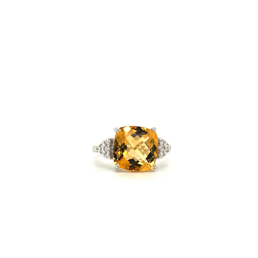 Natural Citrine With Cubic Zircon 925 Sterling Silver Cocktail Ring