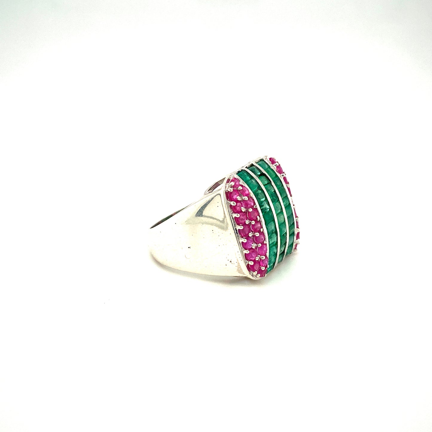 Natural Emerald and Ruby Gemstone 925 Sterling Silver Ring - Side View | Paraiso Jewels