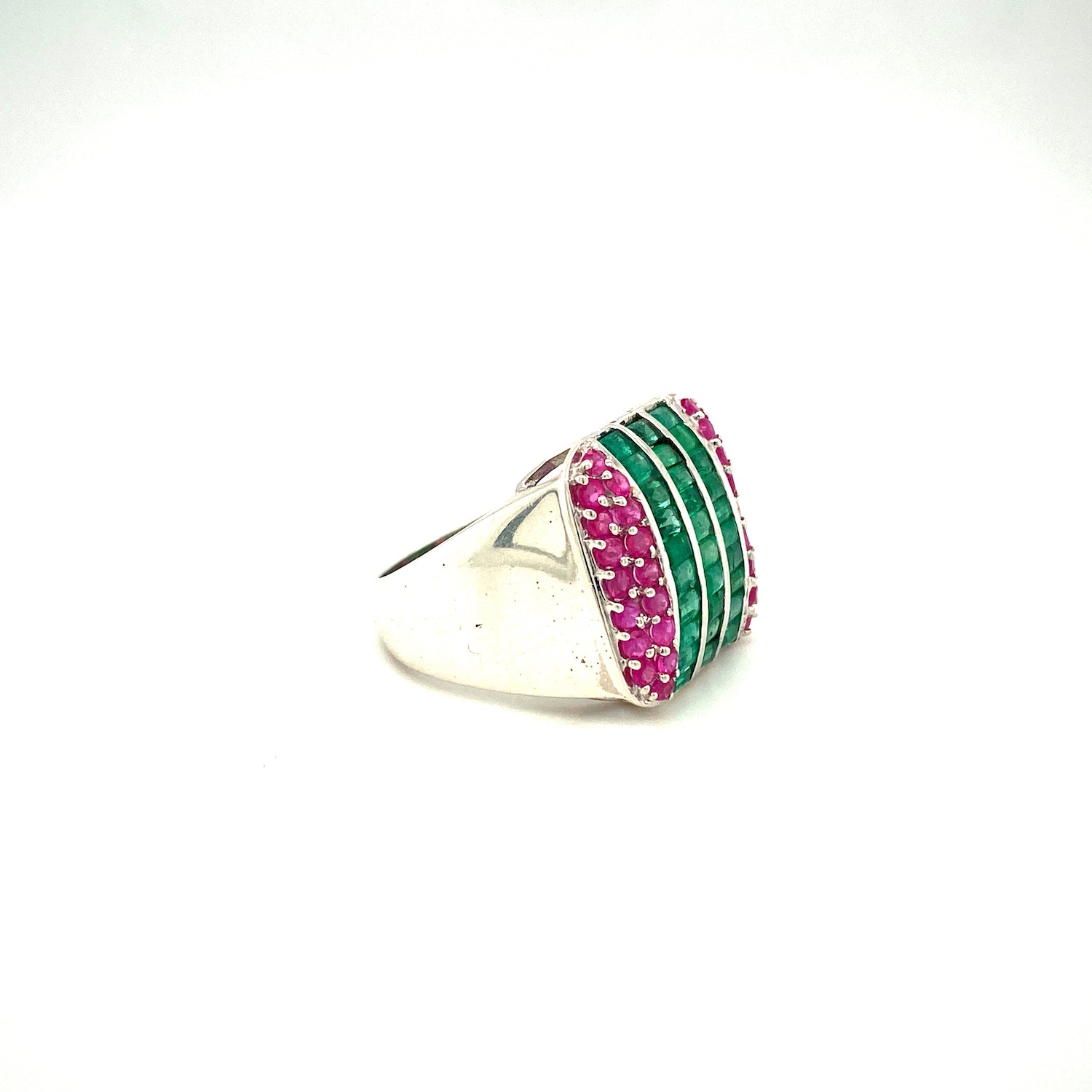Natural Emerald and Ruby Gemstone 925 Sterling Silver Ring - Side View | Paraiso Jewels