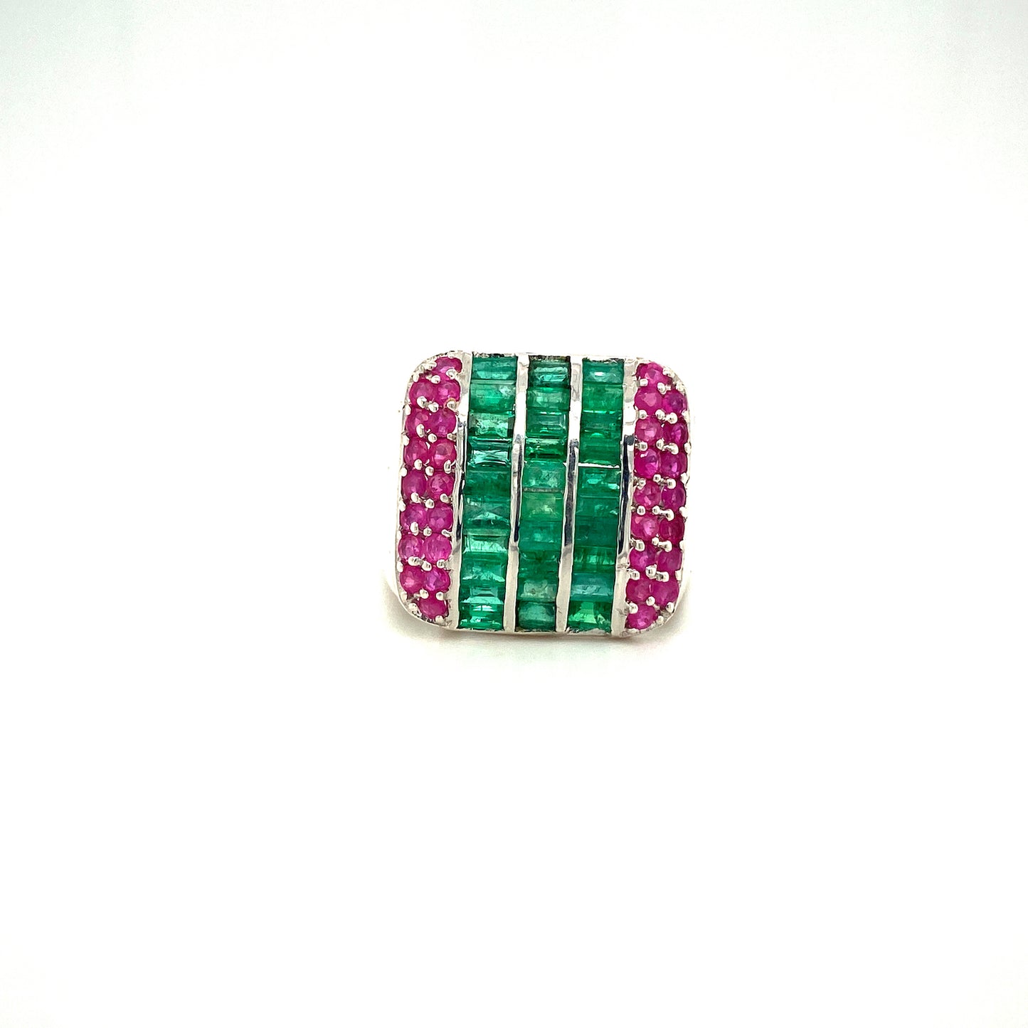 Natural Emerald and Ruby Gemstone 925 Sterling Silver Ring | Paraiso Jewels