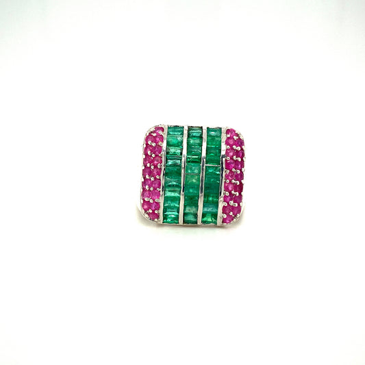 Natural Emerald and Ruby Gemstone 925 Sterling Silver Ring | Paraiso Jewels