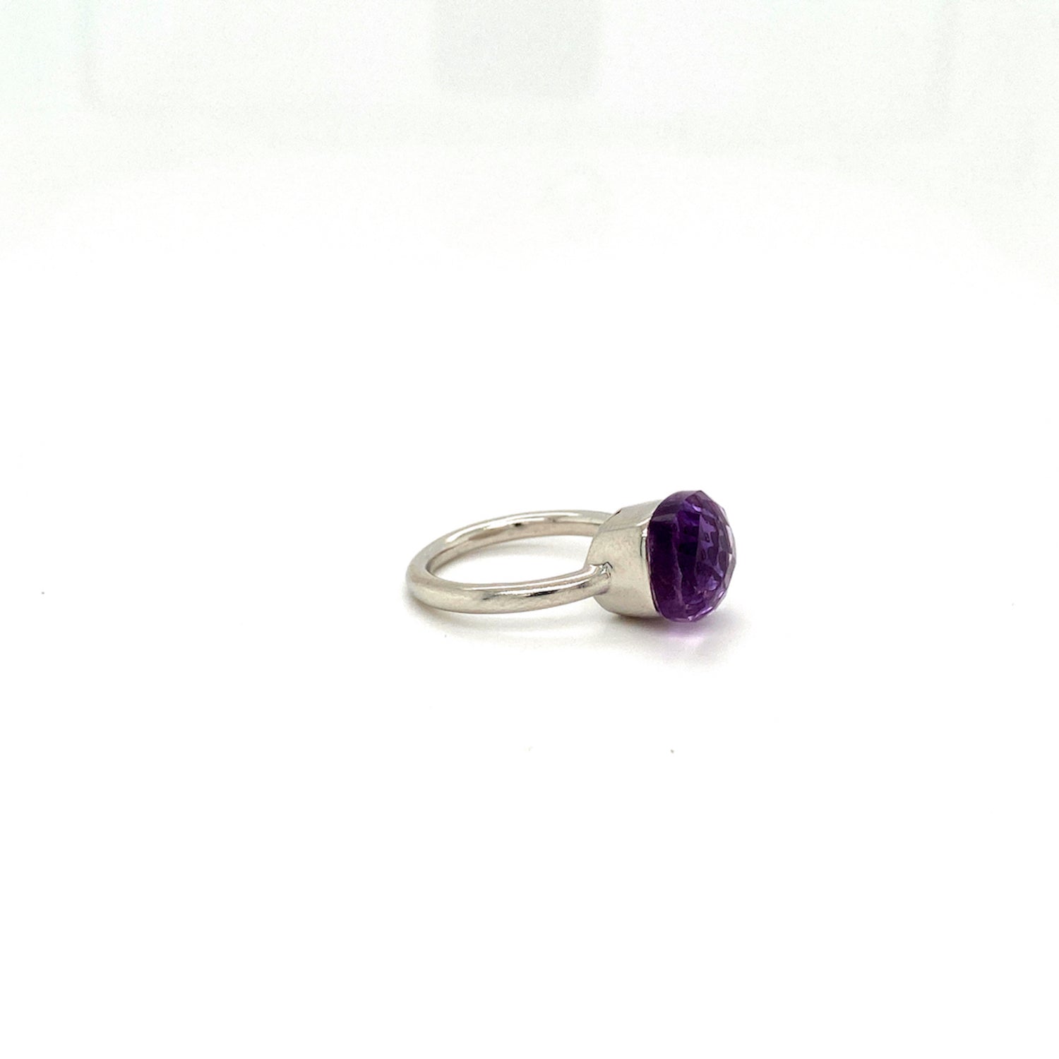 Natural Bottle Cork Amethyst Gemstone 925 Sterling Silver Ring - Side View | Paraiso Jewels