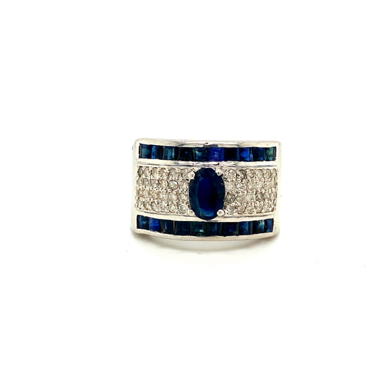 Natural Sapphire and Diamond Gemstone 925 Sterling Silver Ring | Paraiso Jewels